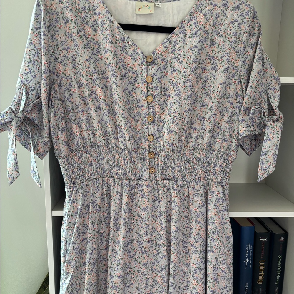 Floral Button-Down Dress with Tie Sleeves
